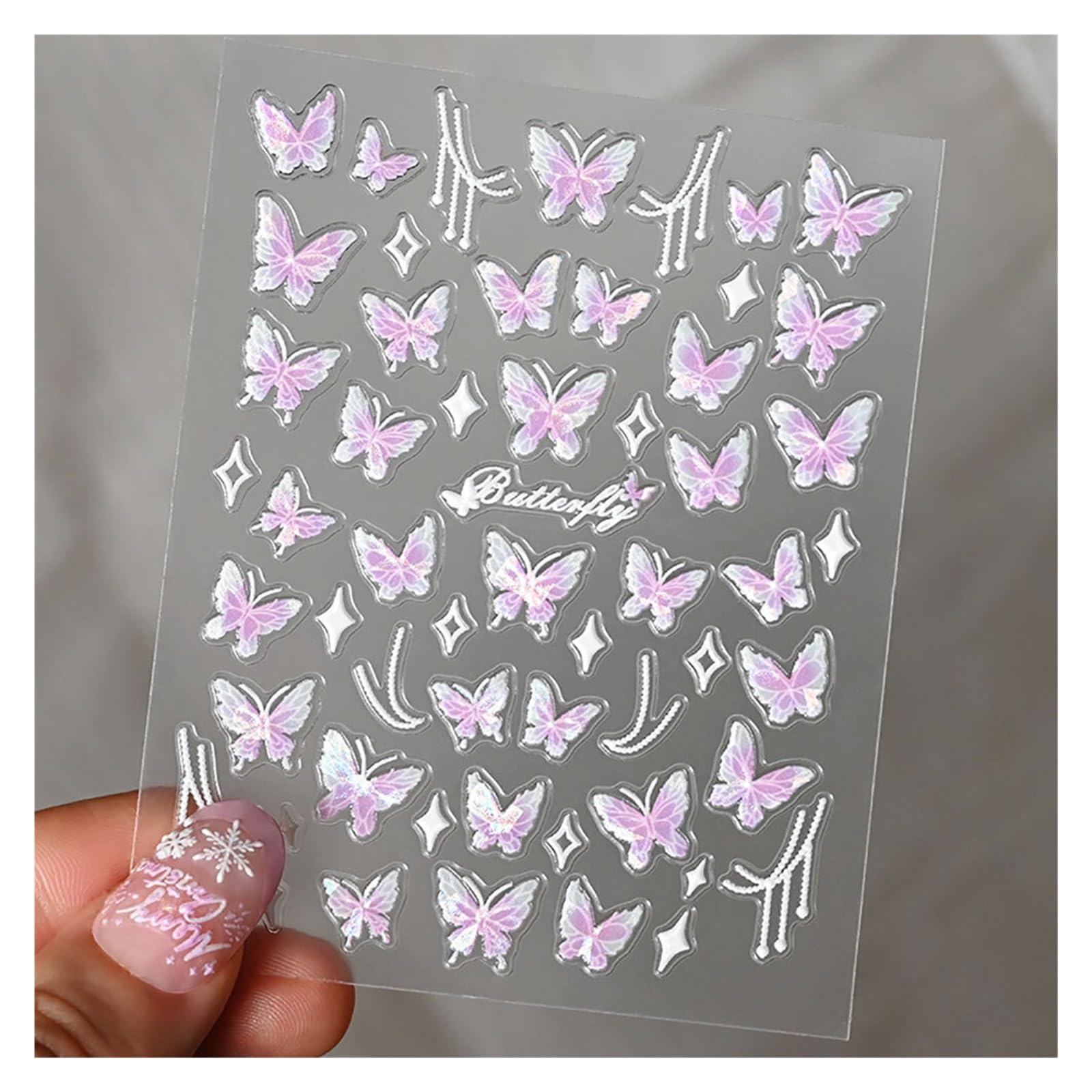 10pcs Pink Purple Aurora Shell Butterfly Nail Stickers Shiny 3D Butterflies Decals 8 * 10cm Adhesive(Orange)