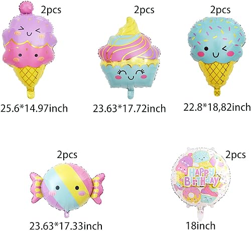 Miniatura 2 de 10 globos de papel de aluminio para helados, globos de caramelo para decoración de fiesta de cumpleaños con temática de helado de caramelo, baby