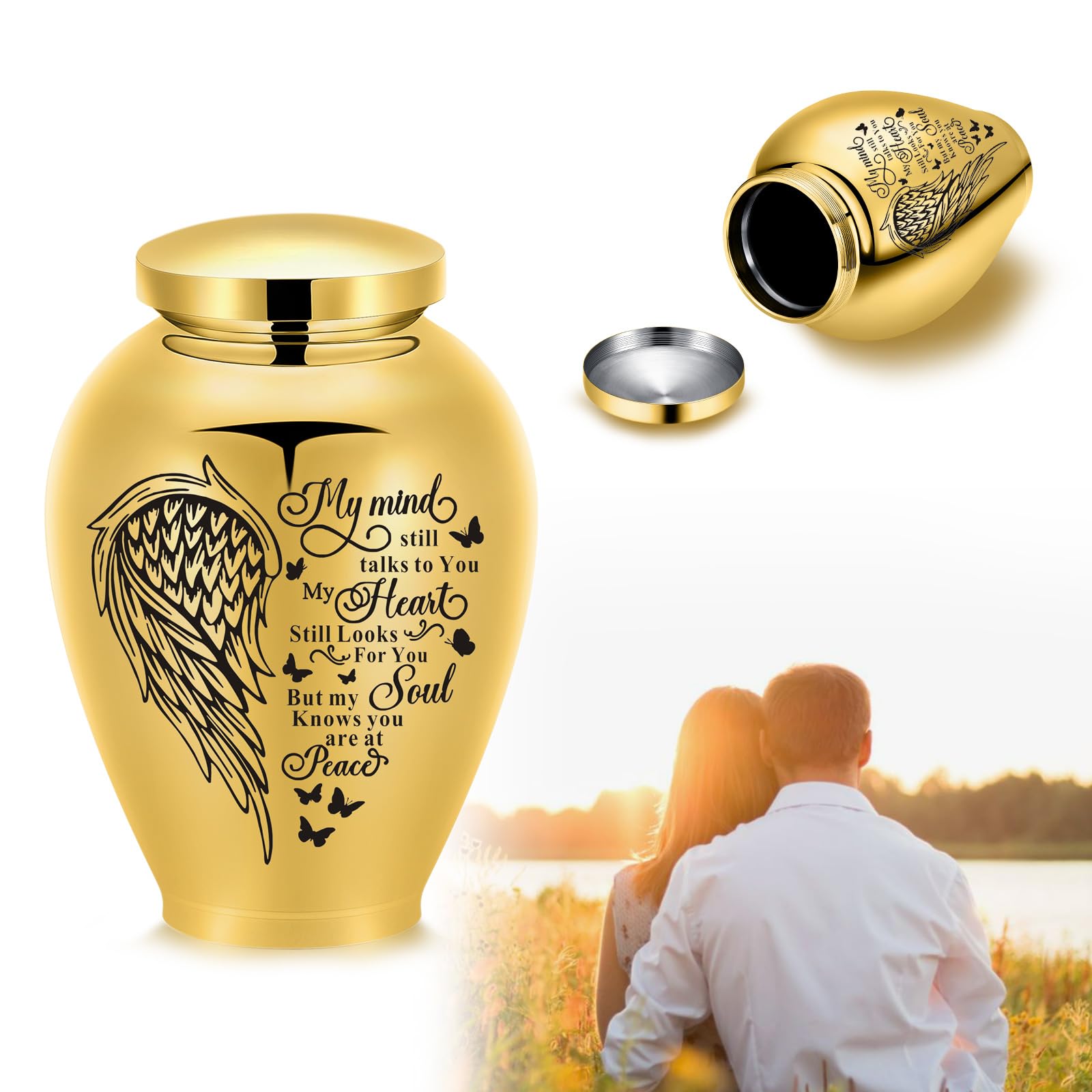 Große Einäscherung Urnen für Hunde und Katzen Haustier Urnen für Hunde Asche Haustier Urnen für Katzen Personalisierte Hund Urnen Andenken Memorial Urn für Hunde (Gold, Flügelherz)