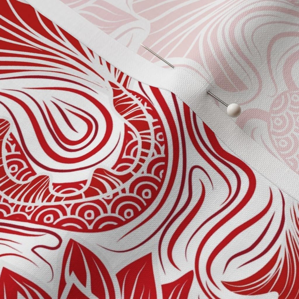 Spoonflower Fabric - Fish Koi Water Pond Lotus Carp Asian Red Japanese Printed on Petal Signature Cotton Fabric by The Yard - Sewing Quilting Apparel Crafts Decor
