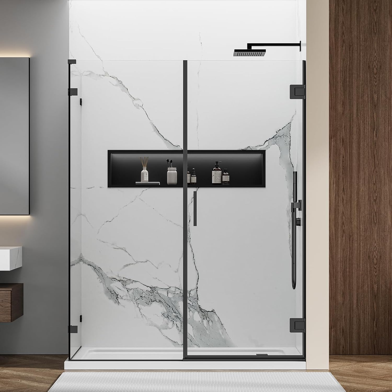 Frameless Corner Shower Door 34"x60"x75", Soft-Close Design, 304 Stainless Steel Hinge, Nano Easy Clean Tempered Glass, L-Shaped Shower Enclosure - Dry Wet Separation Bathroom Partition, Matte Black