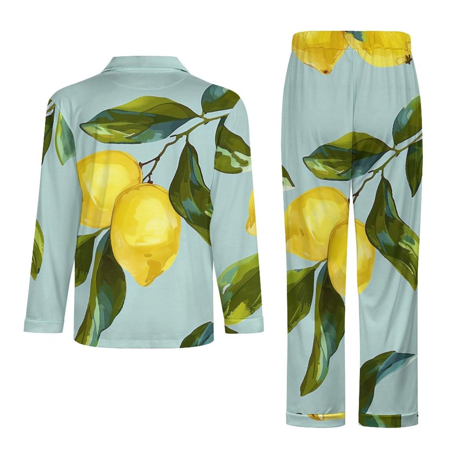OLEETS Completo Pigiama da Uomo - Frutto di Limone Pigiama Invernale Completo con Top E Pantaloni 2 Pezzi Morbido E Confortevole Casual da Notte