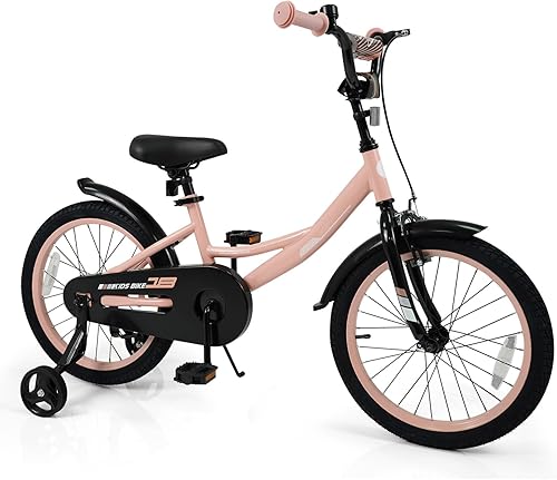 Miniatura 19 de BABY JOY Bicicleta para niños, bicicleta deportiva de 12 a 18 pulgadas con ruedas de entrenamiento extraíbles, asiento y manubrio ajustables, freno