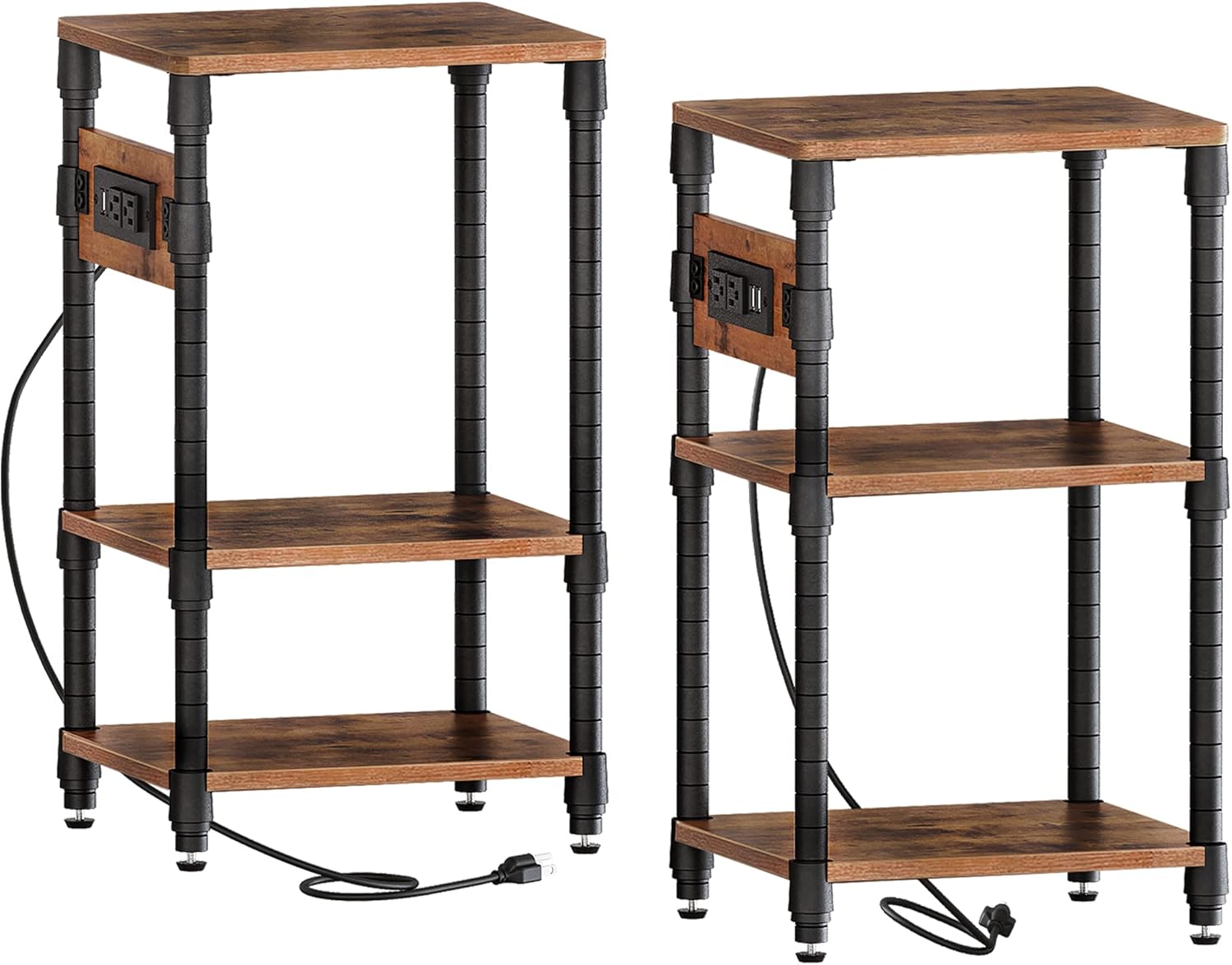 SUPERJARE End Table Set of 2, 3Tier Side Table with Charging Station