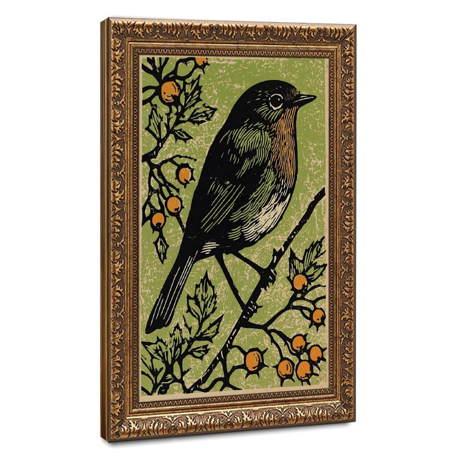 Bird On Berry Branch Print Poster Canvas Poster for Dorm Room Decor Gift