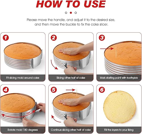 Miniatura 3 de Rebanador nivelador de tartas, anillos redondos ajustables de 6 a 8 pulgadas, 7 capas de acero inoxidable para cortar tartas, accesorios para cortar