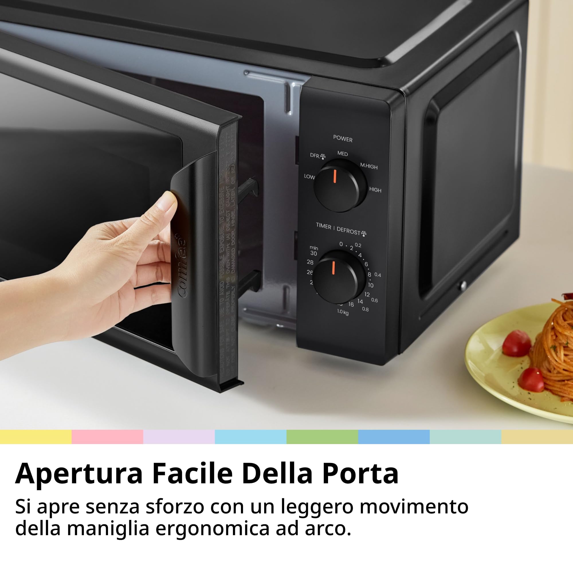 COMFEE' CMO-MP012ND(BK) Mini horno microondas de 20 L y 700 W, color negro, con ventana grande, diseño compacto, función de descongelación rápida, 5 niveles de potencia
