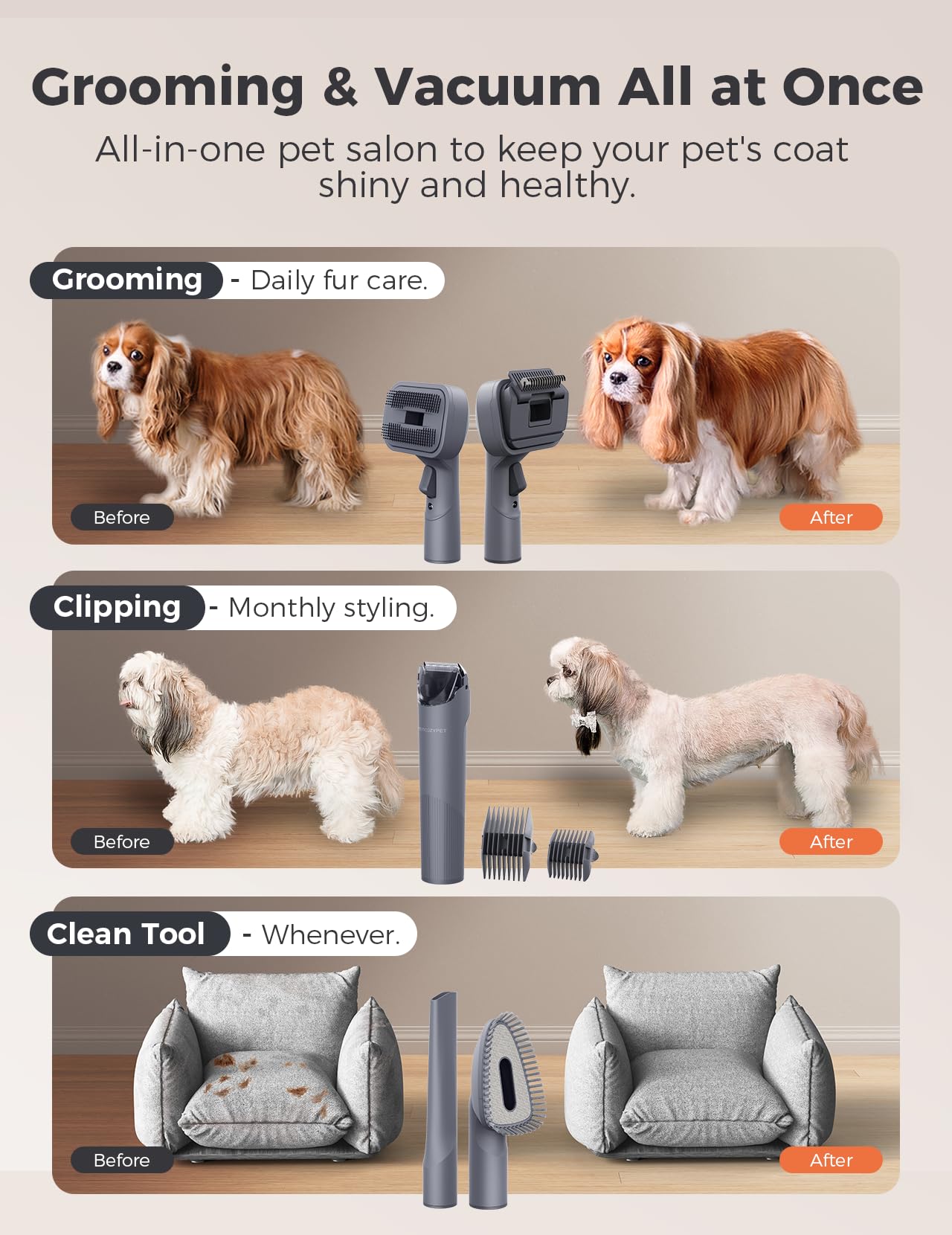 Kit de aseo y aspiradora para perros