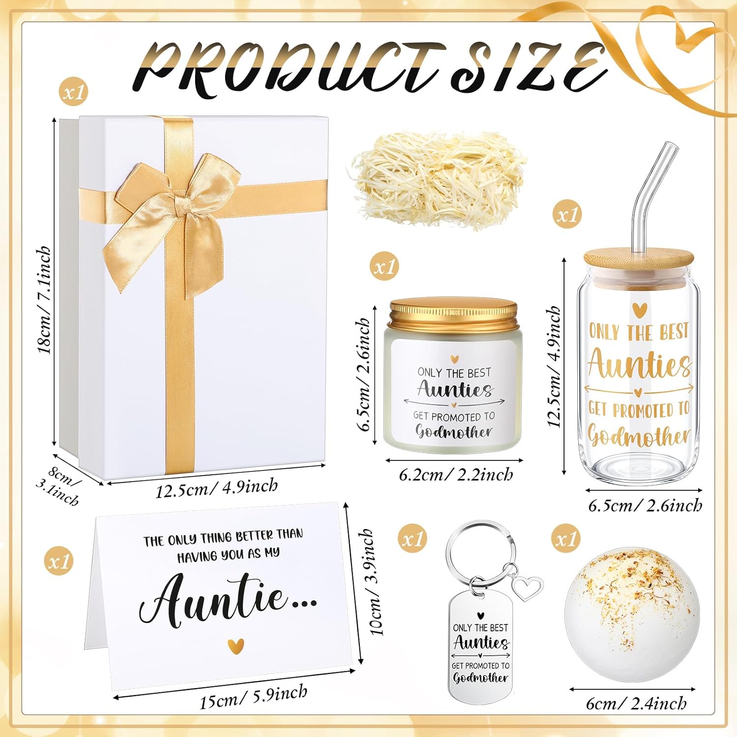 6 Pcs Godmother Proposal Gift Will You Be My Godmother Gift Set with Glass Scented Candle Bath Bomb Keychain Card Box Set for God Mother Auntie from Godchild Baptism Easter(Auntie Style) - Image 2