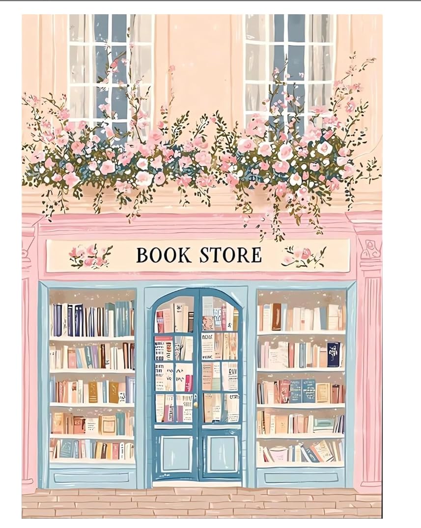 HASTHIP® 5D Diamond Painting Kit for Adults 40×30cm, Pre-Printed Bookstore Scene Diamond Art Kit with Full Drill Rhinestones & Tools, DIY Crystal Art Craft Kit for Home Wall Decor & Gift
