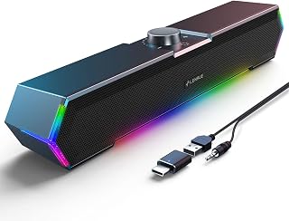 LENRUE G11 Desktop Computer Speakers: Touch RGB Lights, Surge Stereo Sound, USB-C Powered, Compact PC Speakers for Laptop & Monitor