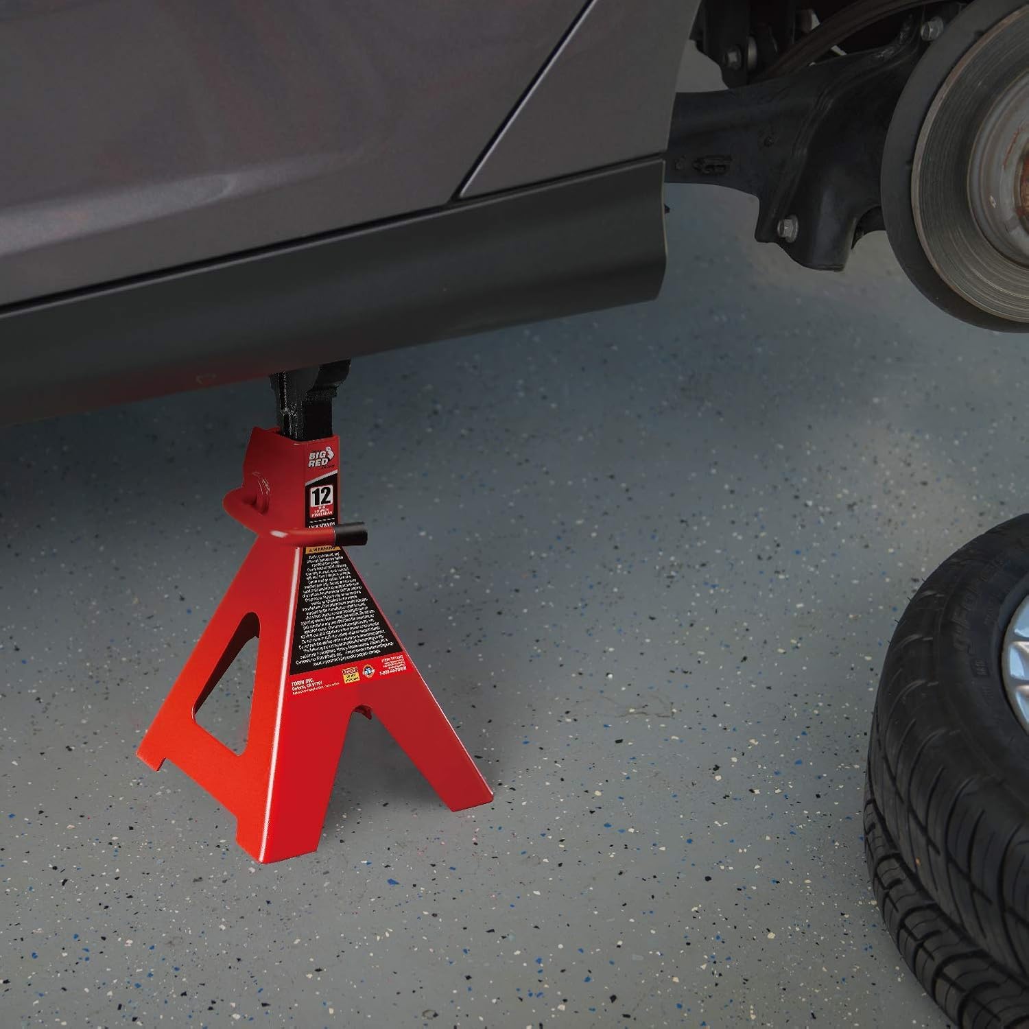 Big RED 12 Ton Jack Stands with Lock Adjustable Height to 28.15'',Heavy-Duty Car Jack Stands Fit for Cars, SUVs, and Most Automobiles, Red, 2 Pack