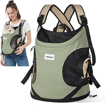 ALLSOPETS Dog Carrier Backpack, Portable Cat Backpack, Olive Green | Breathable Pet Travel Bag with Safety Strap for Cats and Small Dogs, Comfortable Mesh Design for Hiking, Travel and Outdoor