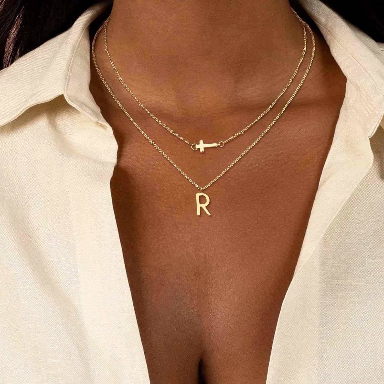 Dochais Layered Gold Necklaces for Women Trendy Dainty Cross Choker Necklace 14k Gold Plated Stack Initial Statement Pendant Chain Necklace - Image 3