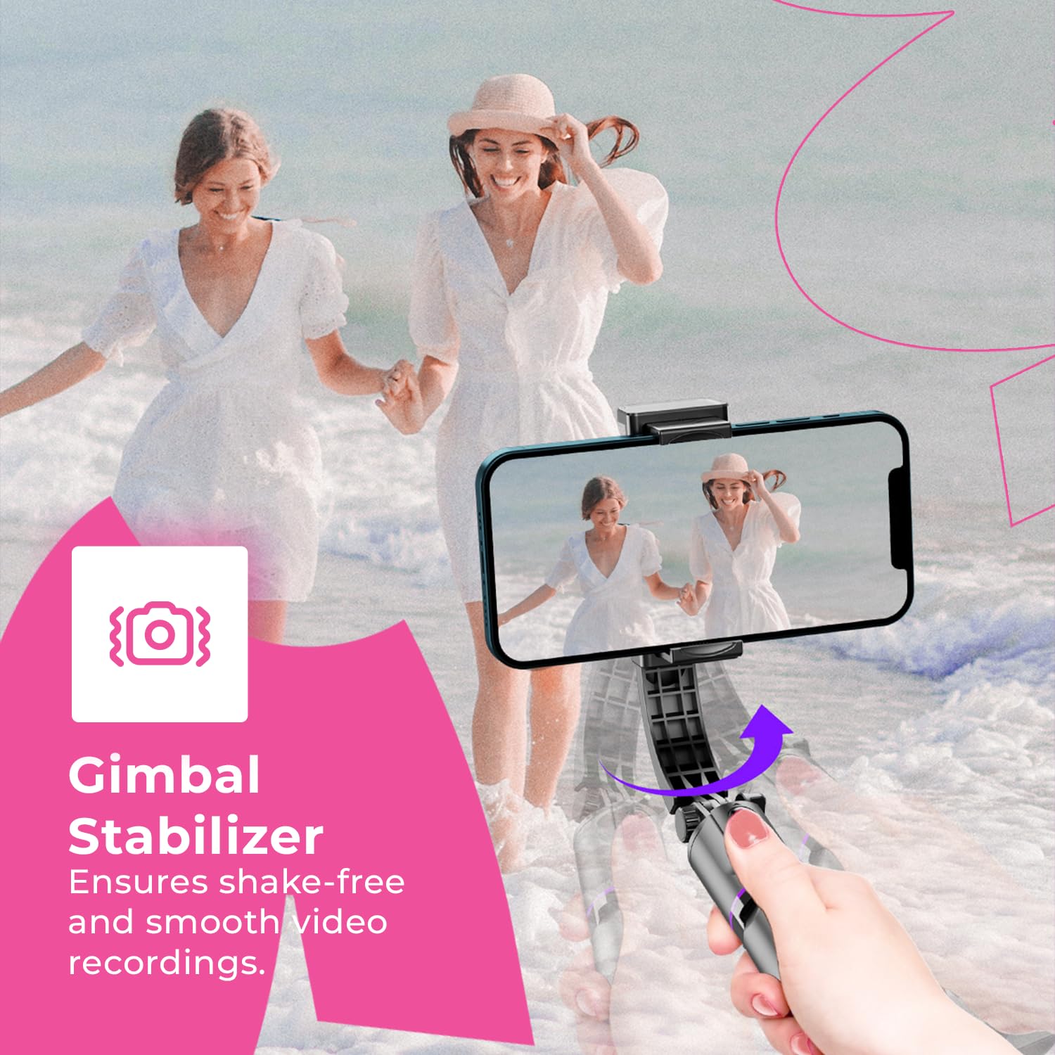 Spacetronik Bastone Selfie Treppiede, 4 in 1 Selfie Stick con Stabilizzatore Gimbal, Luce LED Regolabile e Telecomando Bluetooth, Supporto Rotante a 360°, Portatile e Universale per iPhone, Android