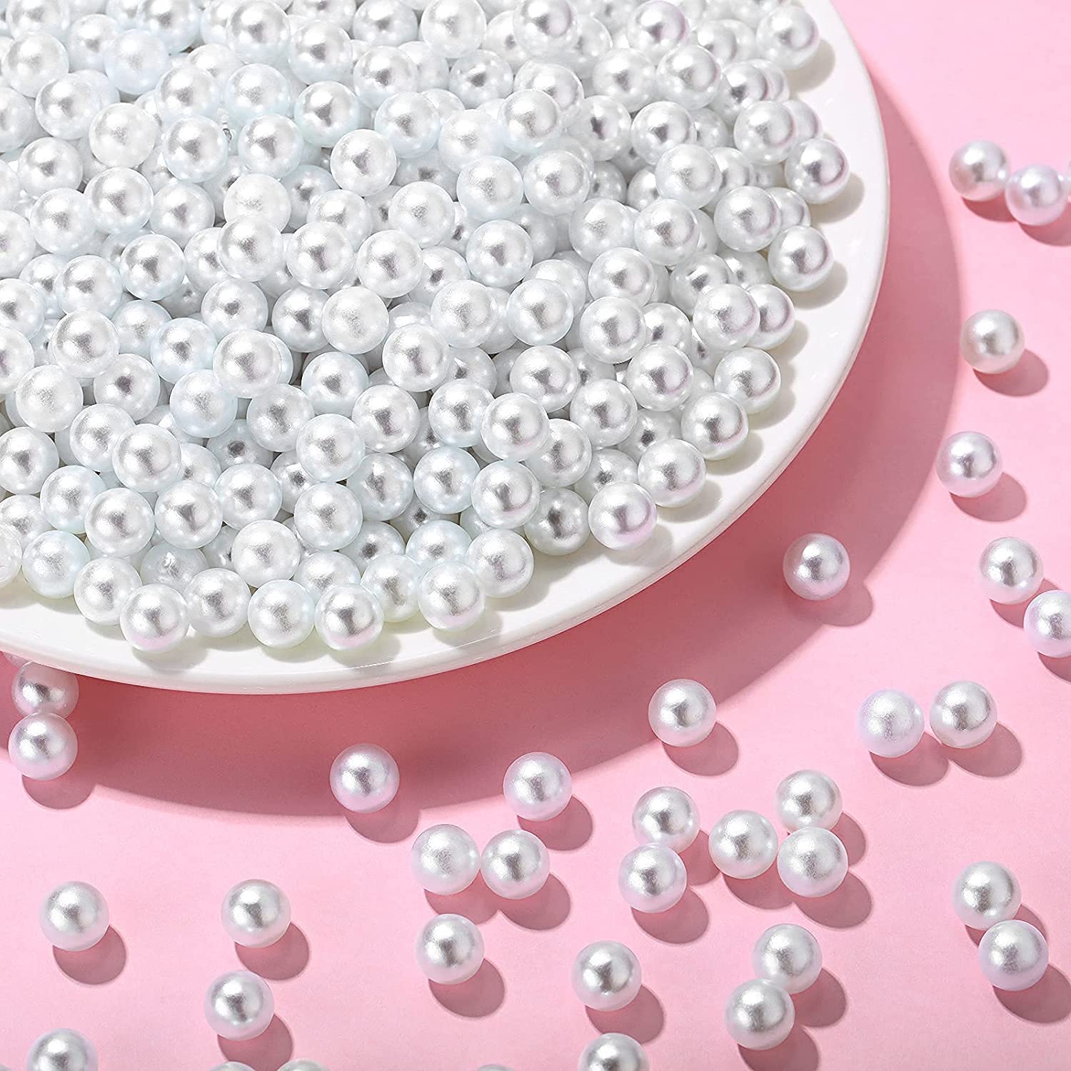 Luster Faux Pearl Beads - No-Hole Round Acrylic Beads for Vase Fillers Table Scatter, Wedding & Party Decoration (1000pcs) (White)