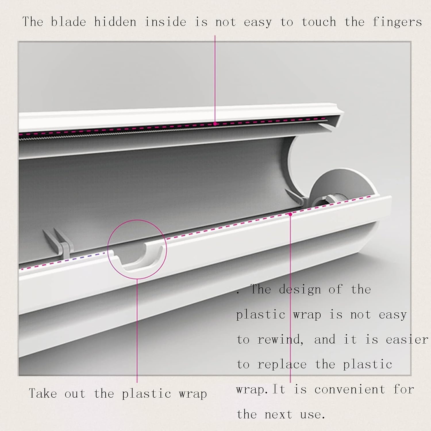 Plastic Wrap Dispenser With Cutter,Reusable Food Wrap Cutter,cling Film Cutter Dispenser,for Kitchen Drawer,Hangable And Easily Fits In Drawer Cutting (Color : Onecolor, Size : 33x5.9x5.3cm