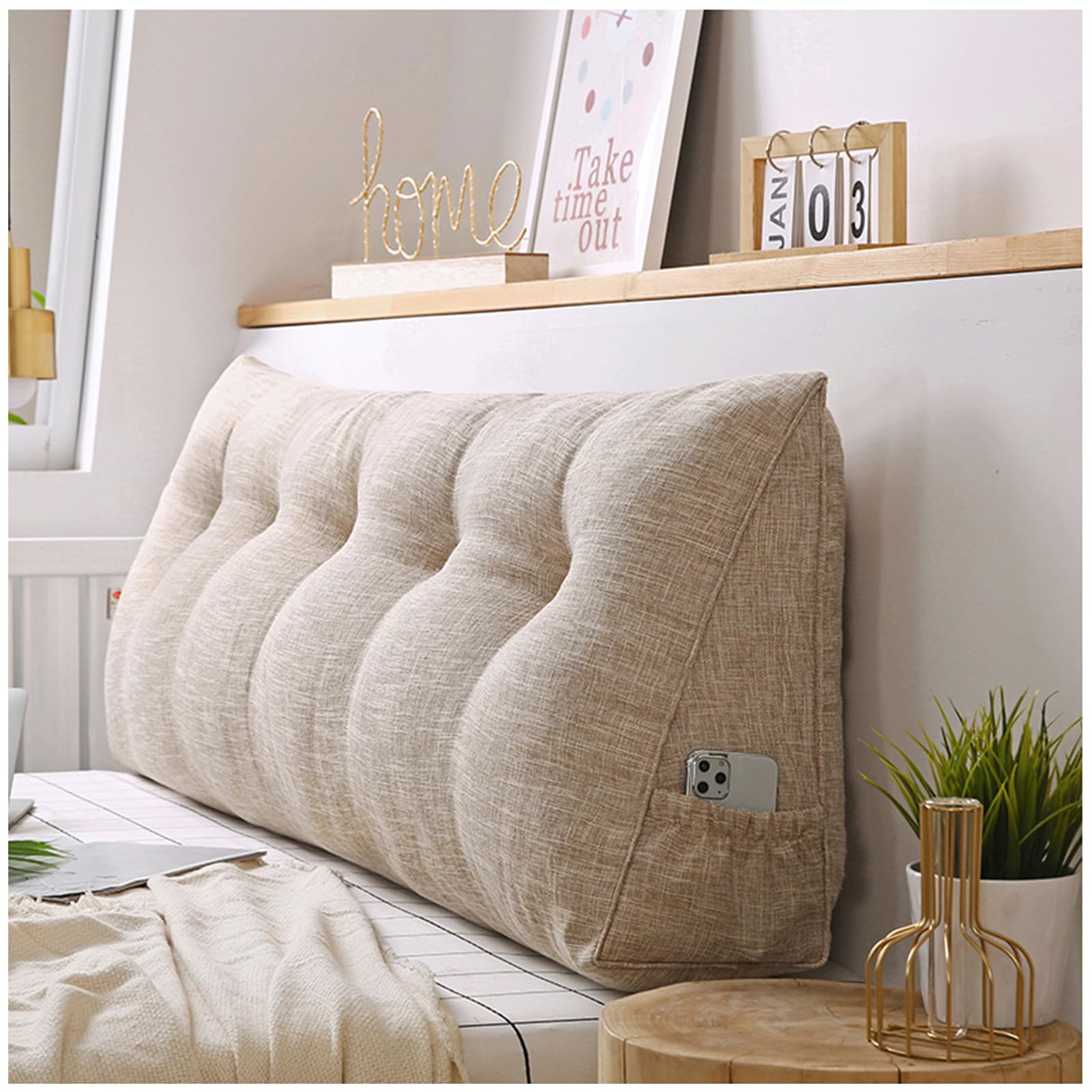 Almohada de cuña triangular de gran apoyo lumbar y cojín de bolster con bolsillo