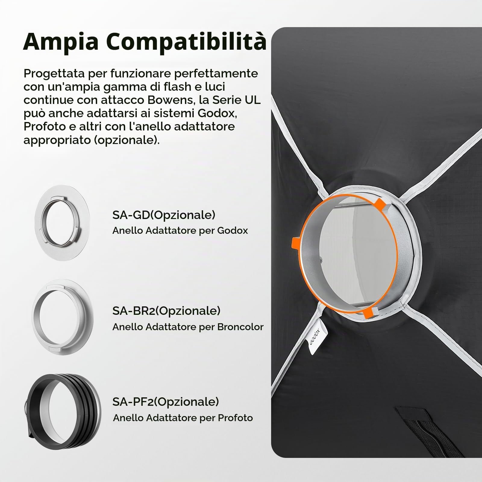 Godox UL-Box 40x40 centimetri / 16x16 pollici Ombrello Softbox a rilascio rapido - Softbox quadrato con diffusori e configurazione rapida, compatibile con il supporto Bowens