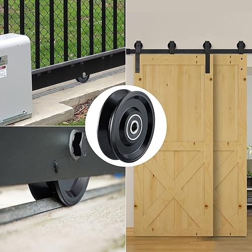 Miniatura 6 de Skelang Rueda de ranura en V de 4 pulgadas, rueda de puerta deslizante con rodamientos dobles, rueda de puerta enrollable para pista en V invertida,