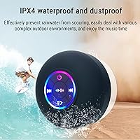 Vista 5 de Cagogo Altavoz Bluetooth para ducha - Altavoces Bluetooth manos libres impermeables con ventosa altavoz portátil con luz LED sonido 3D y graves