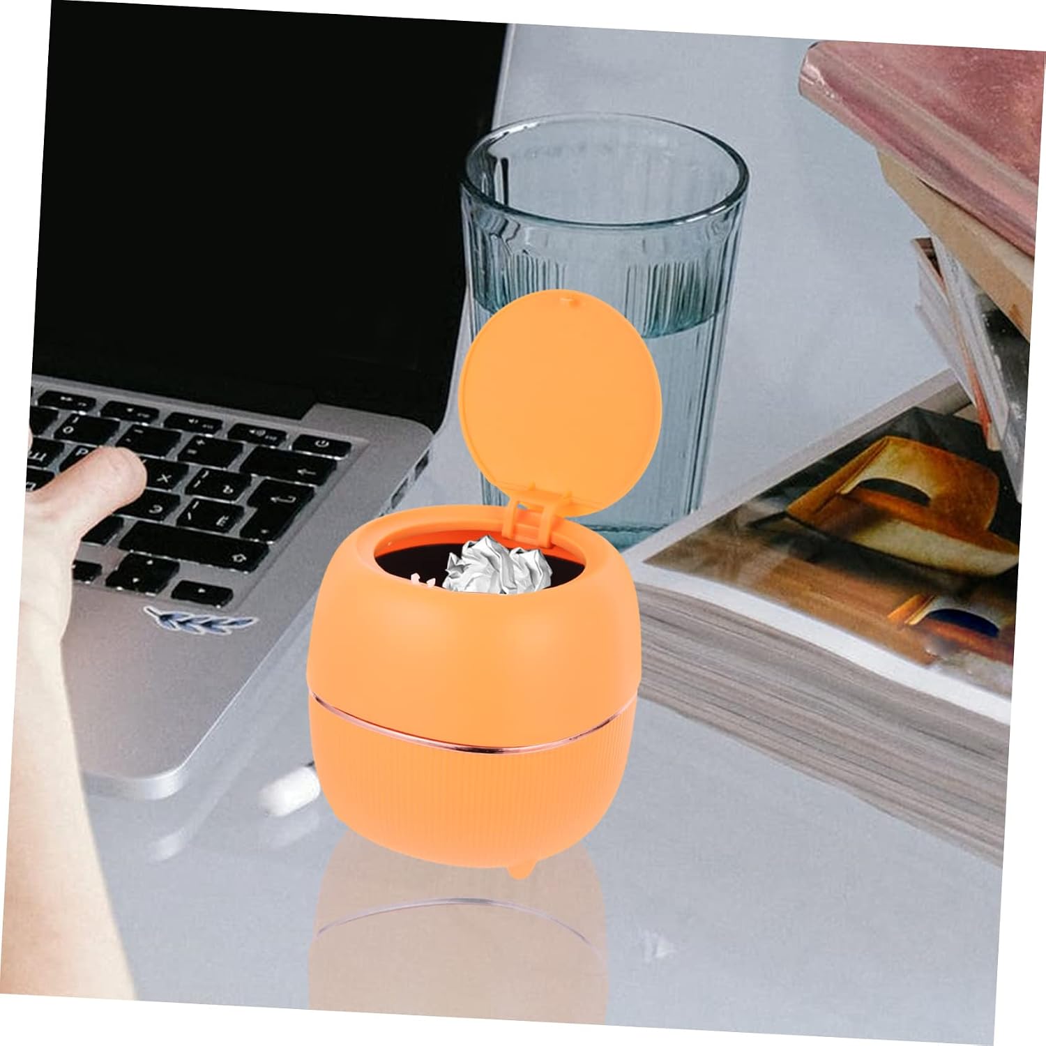 MAGICLULU Desktop Mini Trash Can Lid for Compact Sundries Storage Bin Easy to Clean Plastic Waste Container