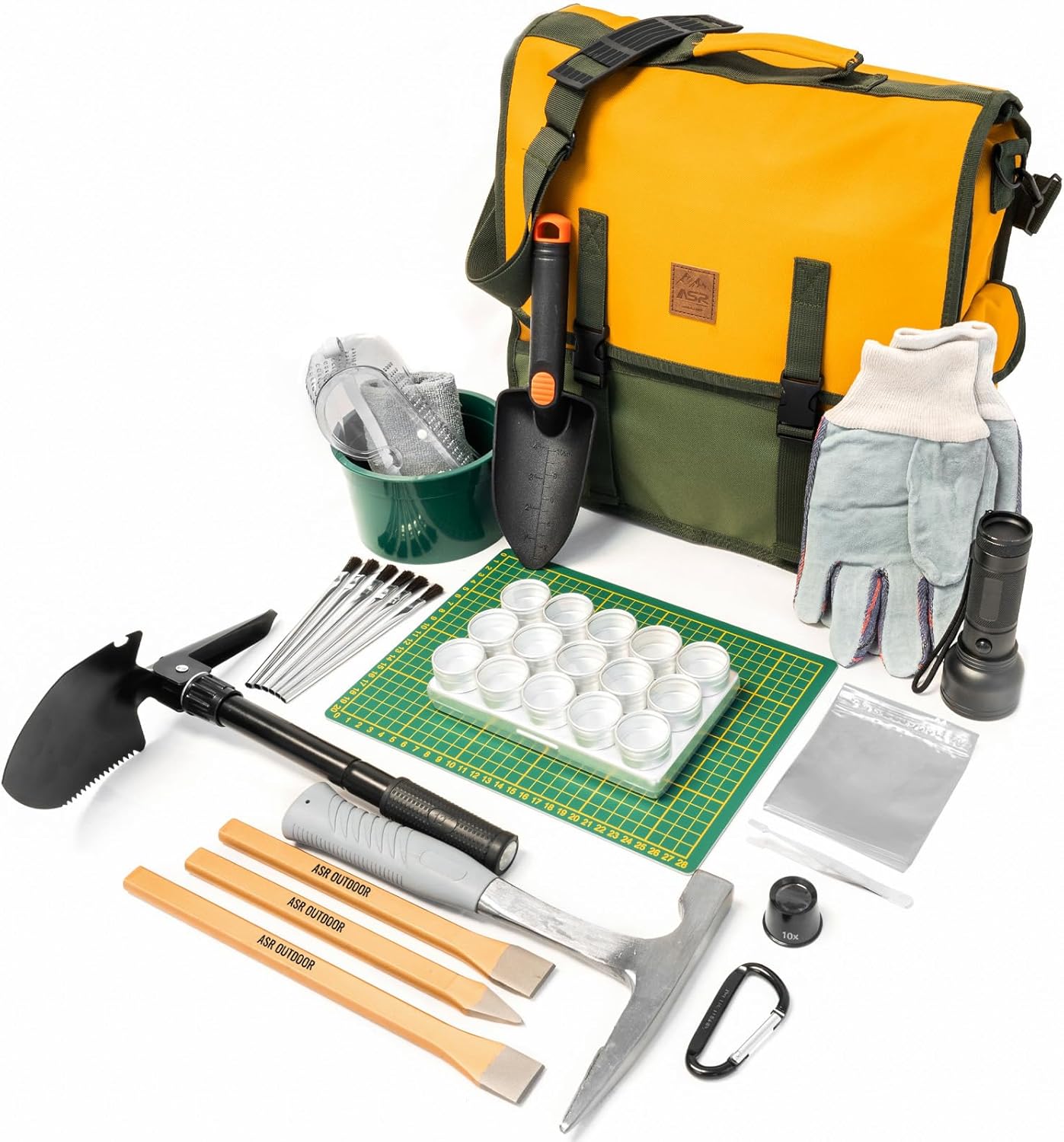 ASR Outdoor 38pc Complete Rock Hounding Kit with Geology Hand Tools and Deluxe Musette Bag