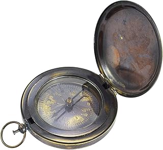 PARIJAT HANDICRAFT 3" Antique Brass Compass Pocket Compass Best Gift Ideas Directional Magnetic Compass for Navigation/Push Button Pocket Compass for Camping, Hiking, Touring