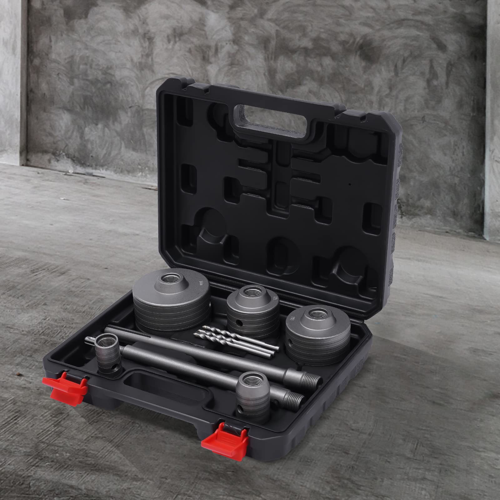 Set di 9 punte per trapano a corona per mattoni, cemento, kit per sega con foro concreto, con SDS-Plus, adattatore SDS-Max, attacco 300 mm