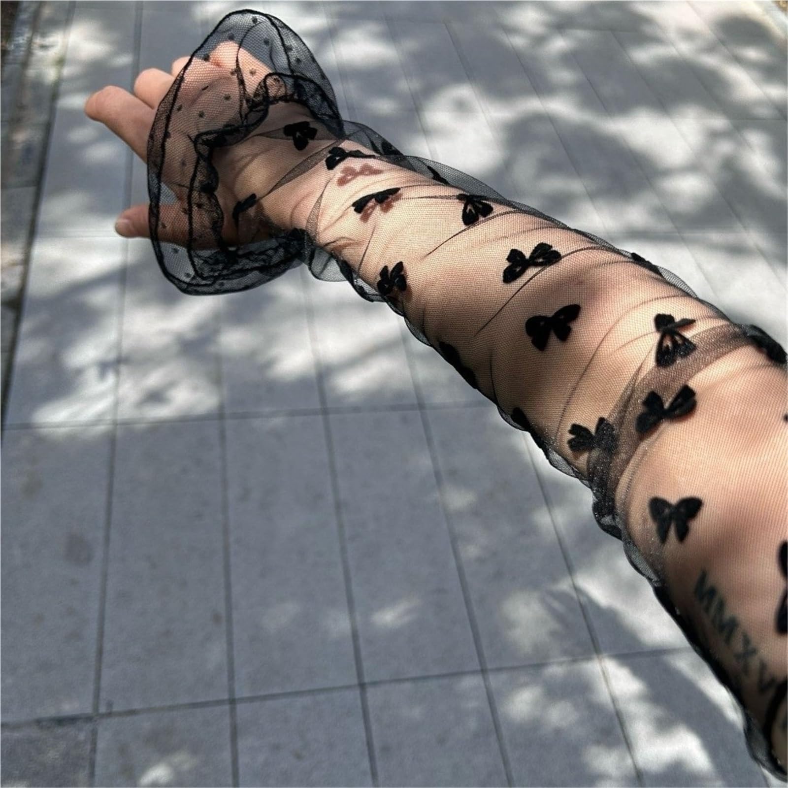 Manicotti in pizzo da 2 paia Per Ciclismo | Guanti da sposa trasparenti con motivo a pois e fiocco, in tessuto, con protezione solare