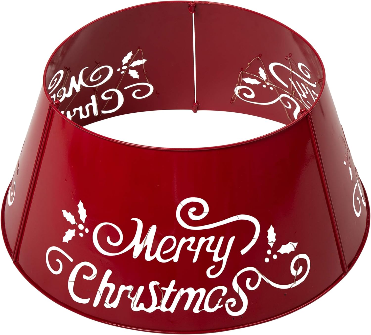Buу 1 gеt 1 Glitzhome - JKC00105 Merry Christmas Diecut Galvanized Metal Tree Collar with Light String for Christmas Decor 26 D, Red