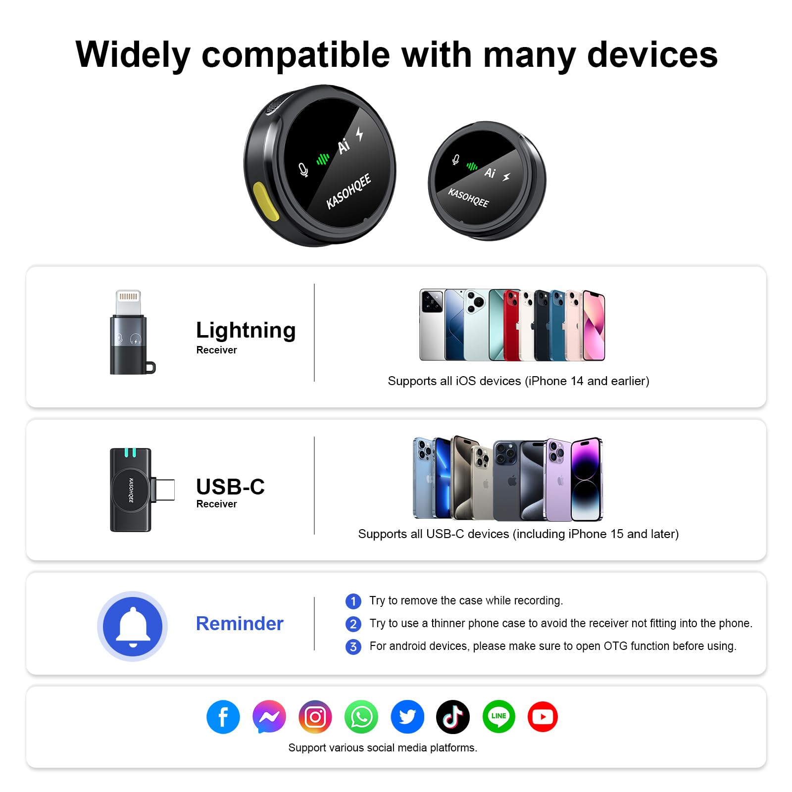 Microfono lavalier wireless per iPhone 16/15/14/13, iPad e Android, mini microfono magnetico a clip con custodia di ricarica, 30 ore di riproduzione, microfono lavalier plug-play per Vlog