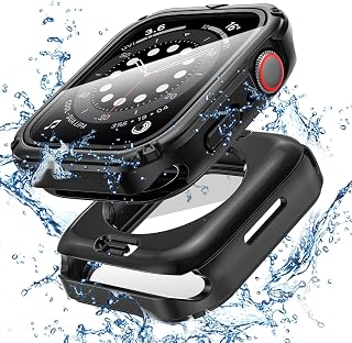 (2 in 1) Tensea for Waterproof Apple Watch Screen Protector Case SE 2022 SE Series 6 5 4 44mm Accessories, iWatch Protective PC Face Cover Built-in Tempered Glass Film, Rugged Front & Back Bumper Men