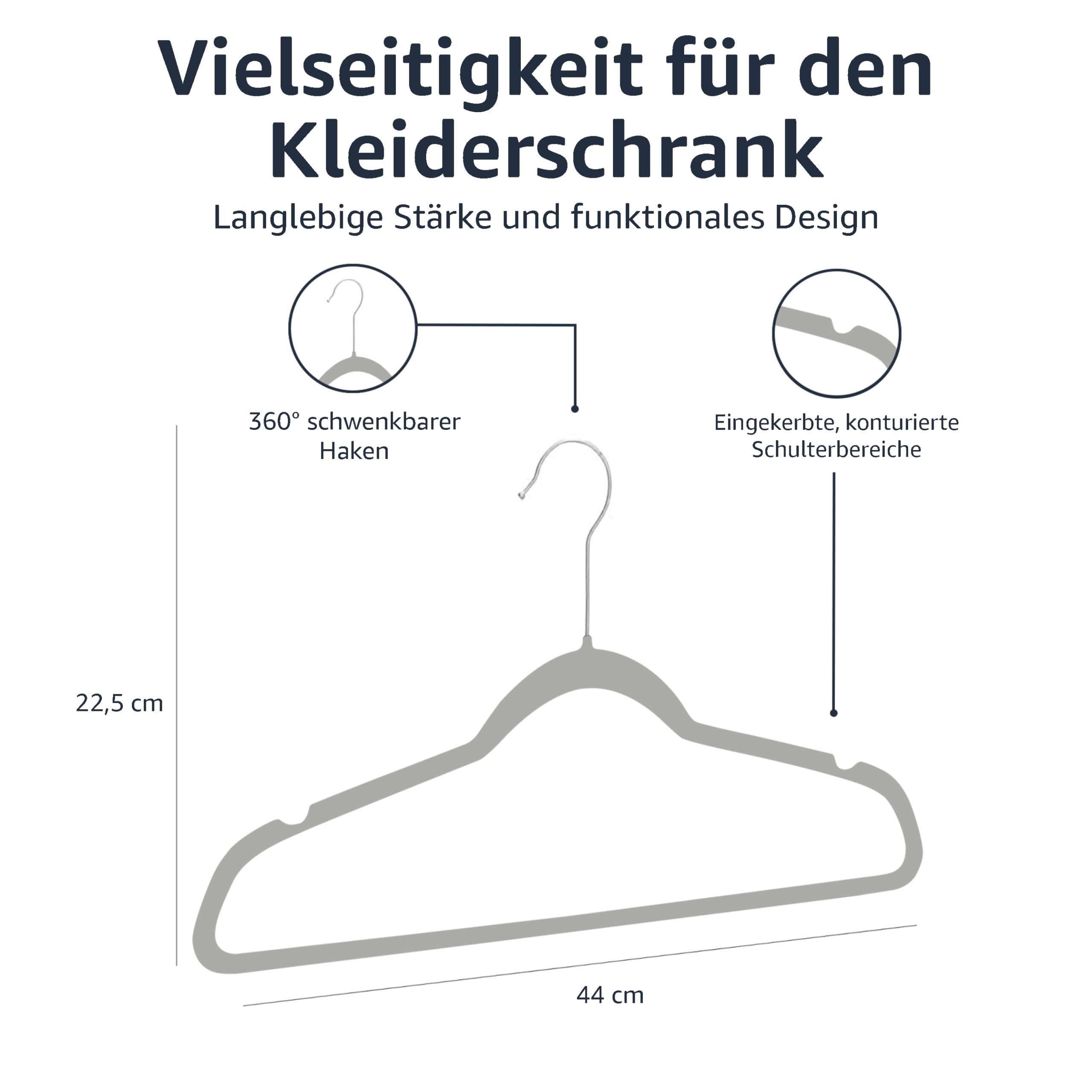 Amazon Basics Kleiderbügel für Anzug / Kostüm, mit Samt überzogen, 100er-Pack, Grau