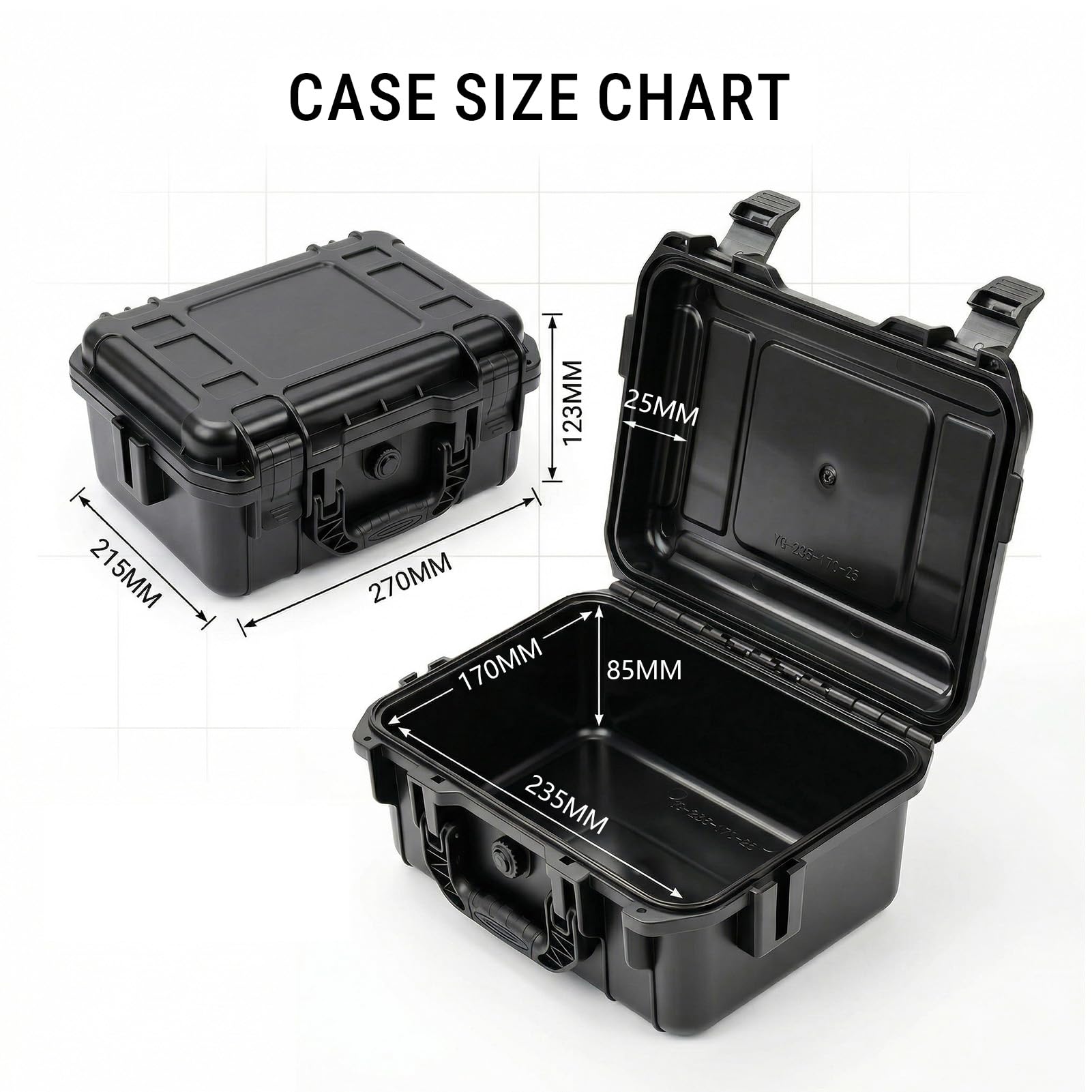 Survival-Aufbewahrungsbox IP67 Wasserdicht Outdoor Stoßfest Aufbewahrungskoffer mit Schaumstoff für Outdoor-Aktivitäten Reisen Zuhause (270 × 215 × 123 mm)