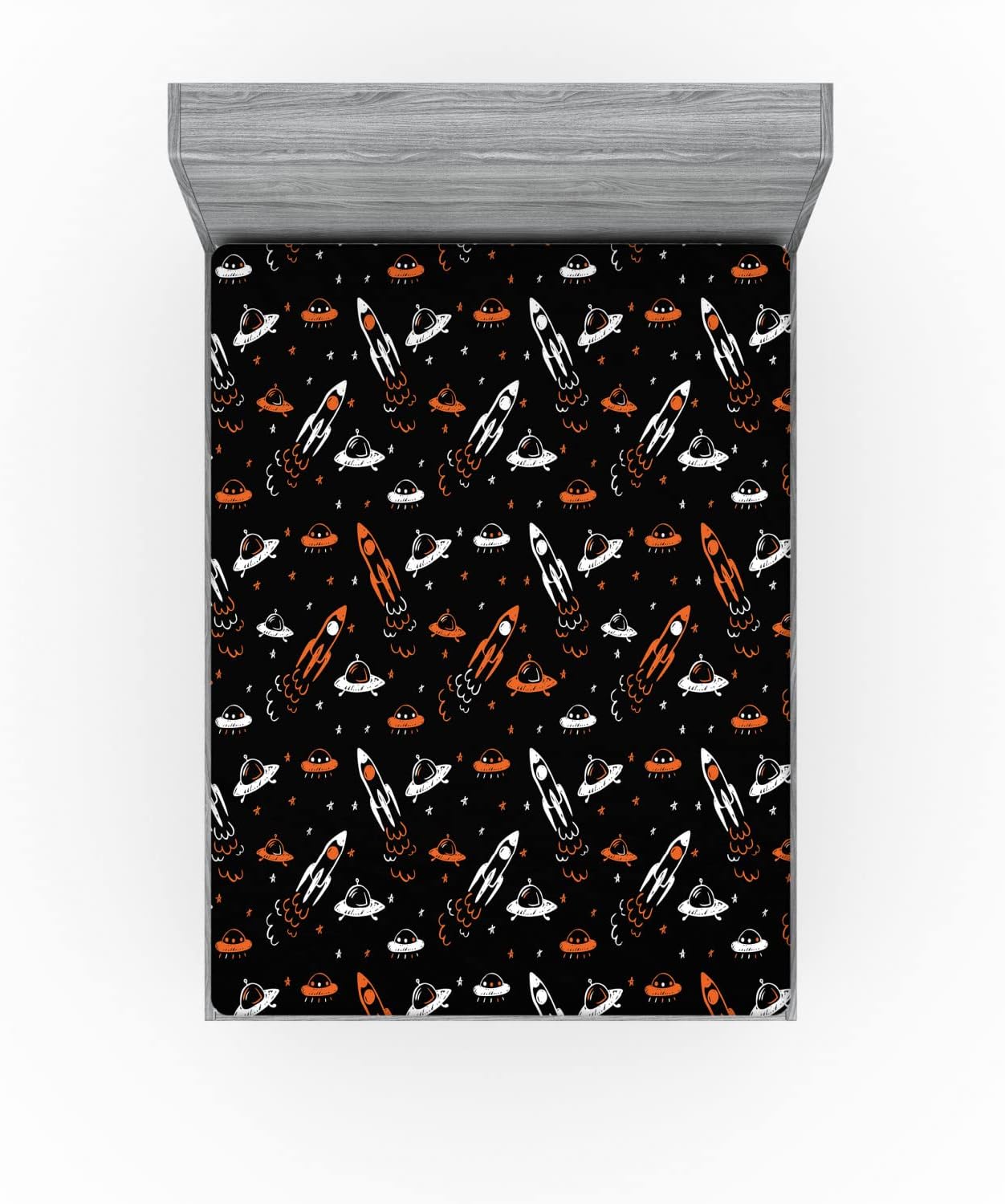 Ambesonne Space 2 Pack Fitted Sheet, Traveling into The Cosmos, Bed Cover All-Round Elastic Deep Pockets 2 Pieces, Package Contains 2 Queen Size Fitted Sheets, Black Orange White