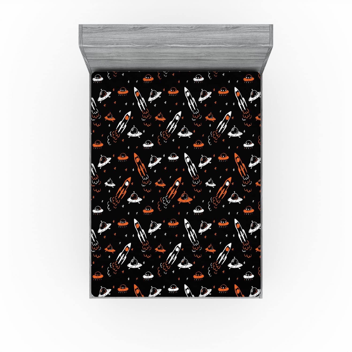 Ambesonne Space 2 Pack Fitted Sheet, Traveling into The Cosmos, Bed Cover All-Round Elastic Deep Pockets 2 Pieces, Package Contains 2 Full Size Fitted Sheets, Black Orange White