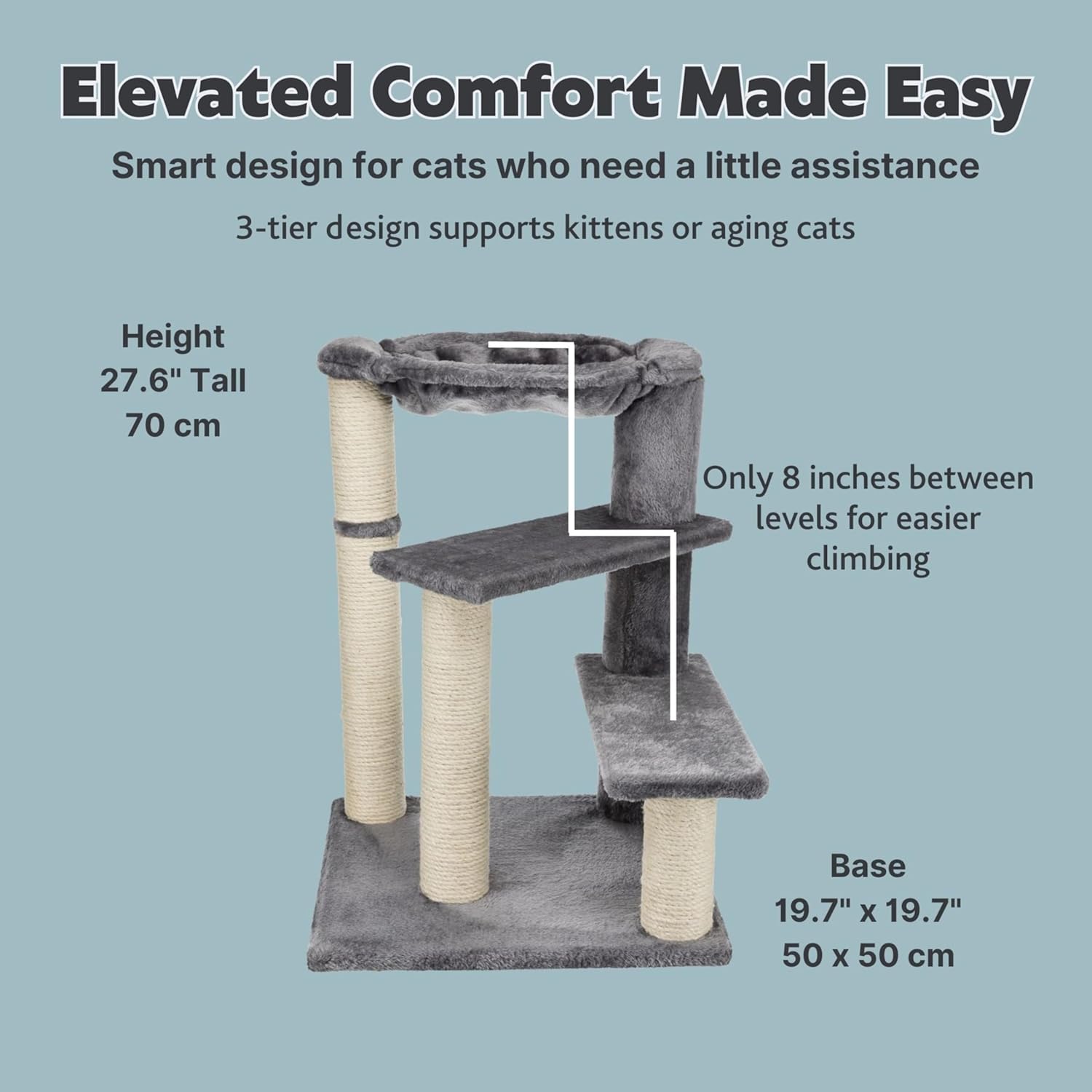 TRIXIE Baza Senior Cat Tree with Hammock and Steps | Scratching Posts | Cat Playground | Gray Medium