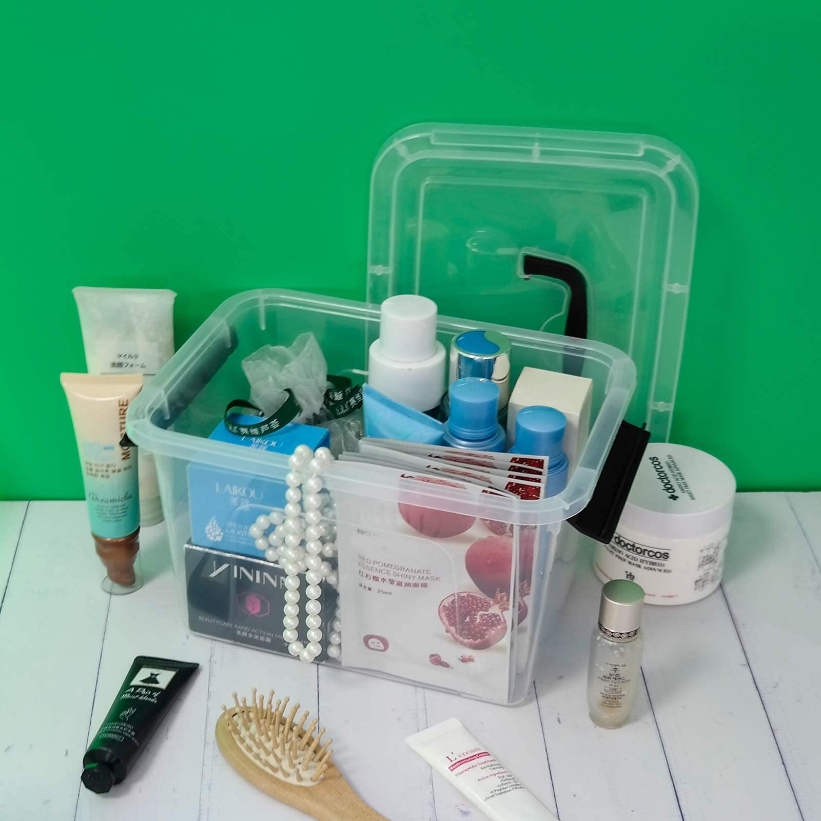 Caja Almacenamiento Plastico, Cajas Almacenaje Plastico Apilables, Transparente, Lote de 6