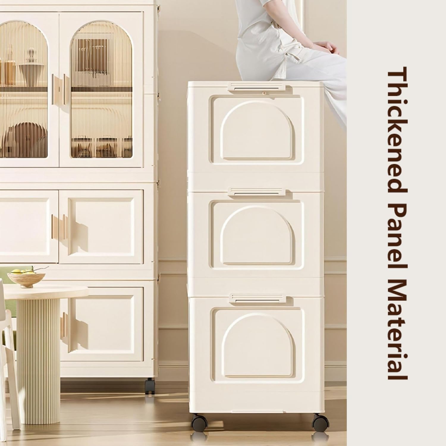 25.59" Side Wide Folding Wardrobe, with Magnetic Door, Plastic Storage Cabinet with Wheels