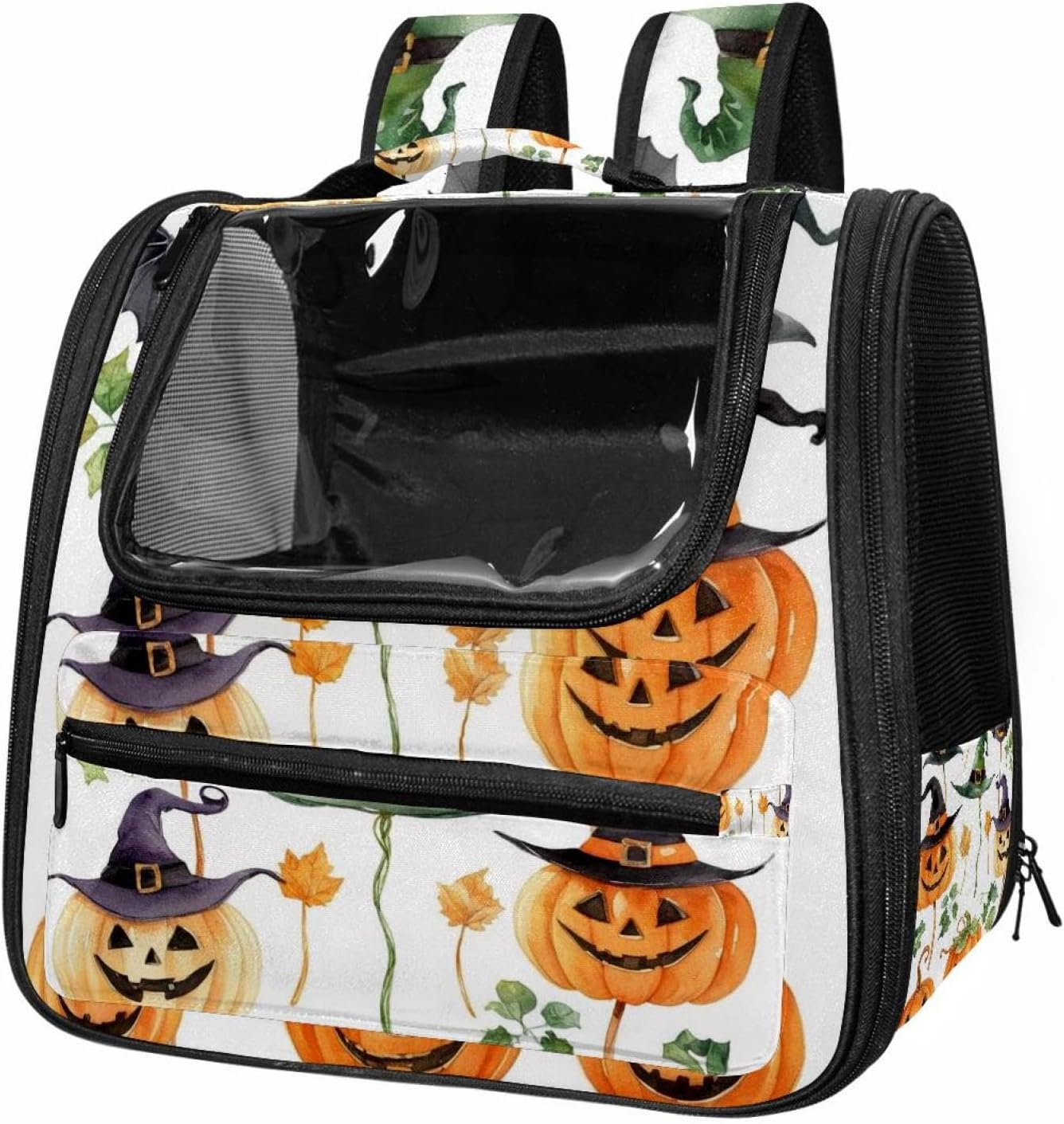Portable Travel pet Backpack Carrier Hamster Bag Small Dog cat Carrier Breathable Hang Bag, Halloween icon Set Watercolor Painting 3_25