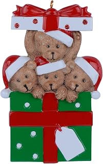 Teddy Bear Family of 4 Christmas Ornament 2026 Personalized Tree Decor