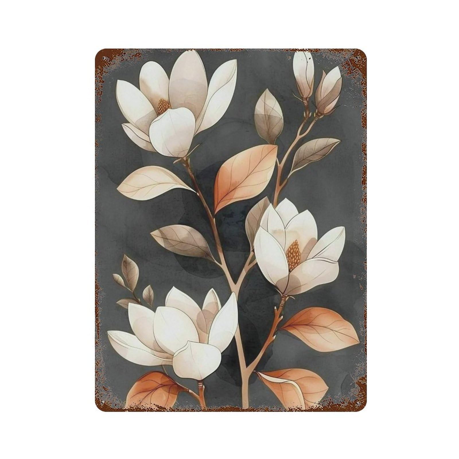 WIHYRTUI Soft Gradient Neutral Foliage Cream Orange Floral Motif 02 Wall Retro Iron Metal Tin Sign Vintage Art Poster Modern Home Cofffee Club Art Bar Shop Decor Style 40x30cm