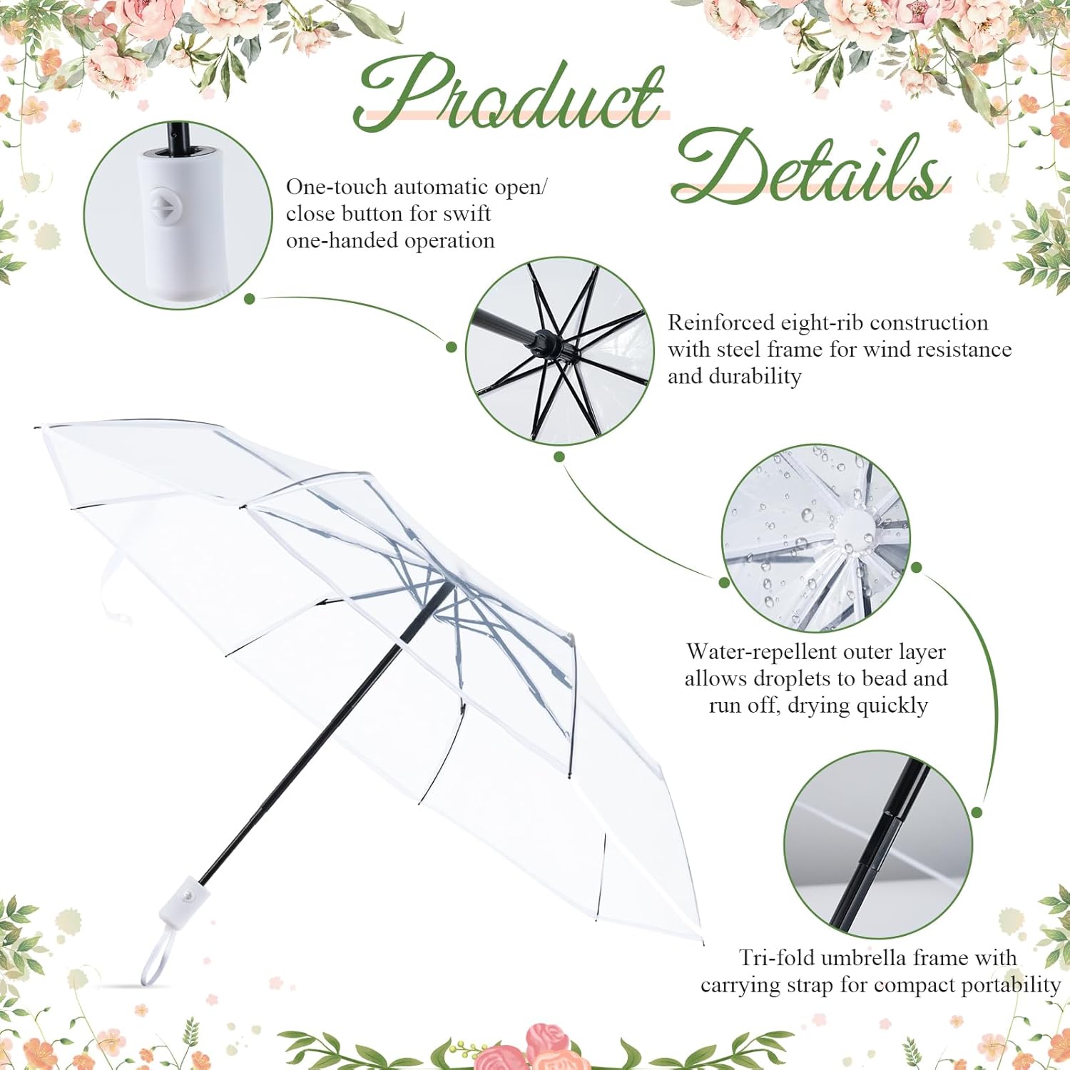 12 Pcs Full Automatic Clear Umbrella Wedding, Foldable Auto Open Close Clear Umbrella Bulk with Wedding Thank You Cards for Rain Wedding Anniversary Party Favors