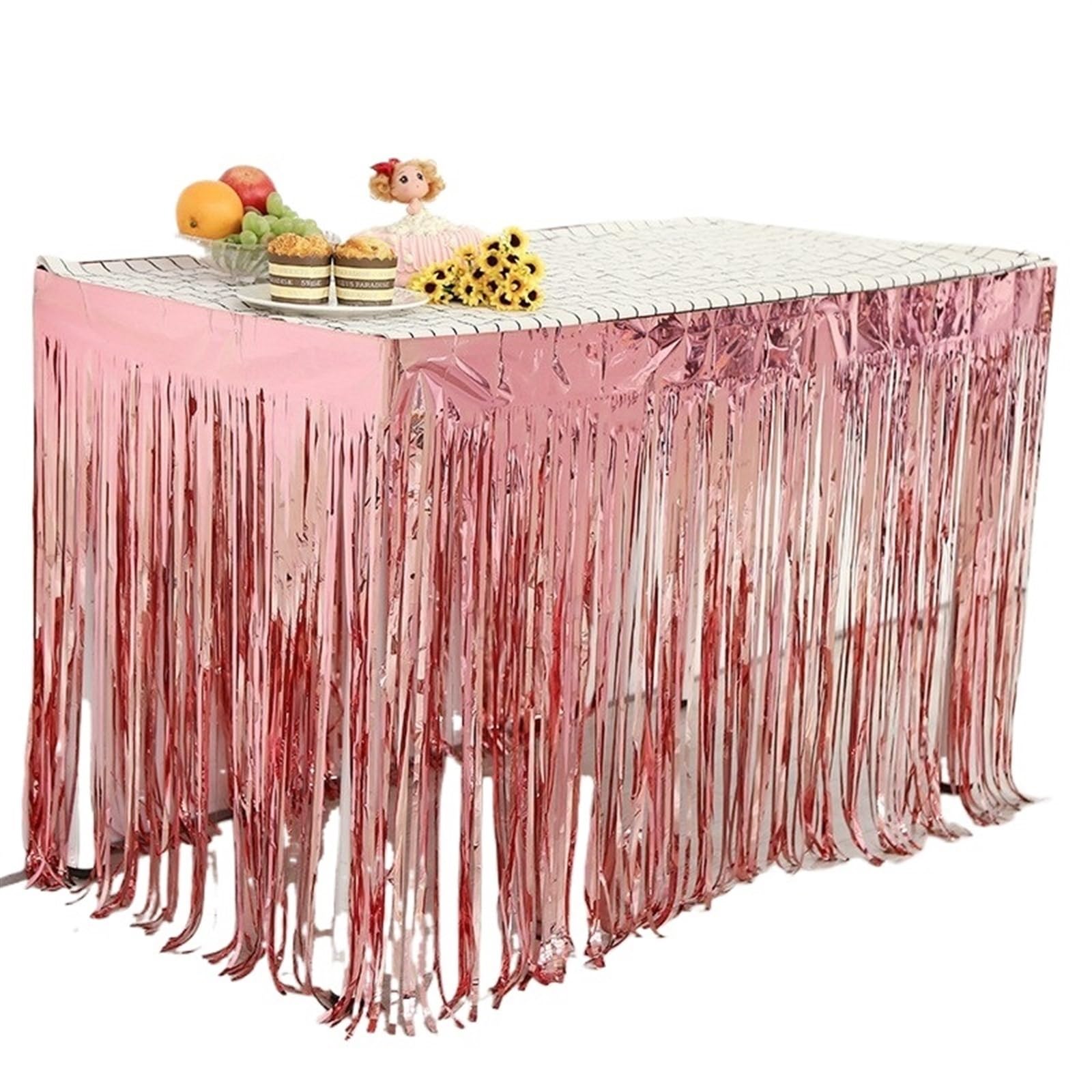Dekoracja spódnicy stołu, Spódnica na stół imprezowy z frędzlami z folii metalizowanej, wielokolorowa, 74 x 274 cm(Pink,4Pcs)