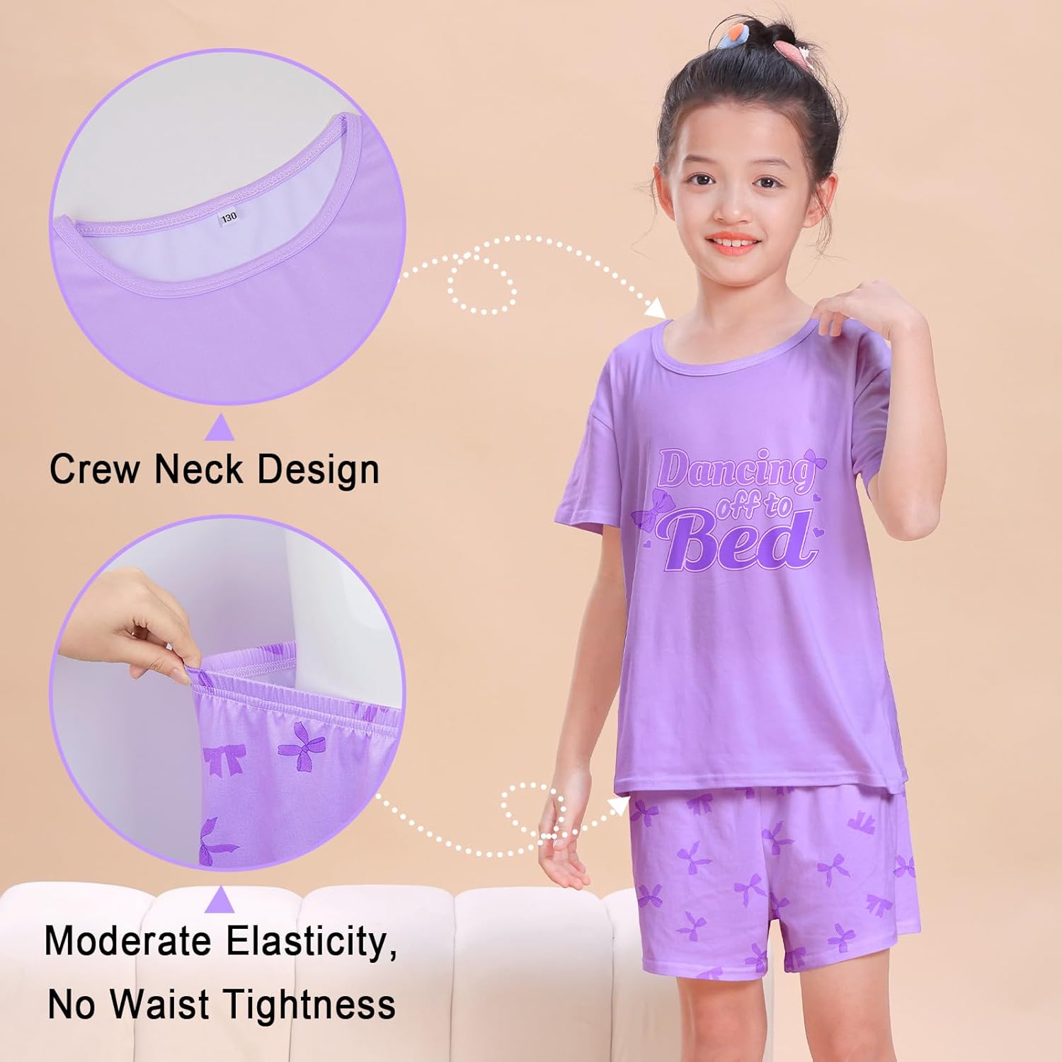 ICOSY Girls Pajamas 2 PCS Kids Pajamas Set Short Sleeve Top and Shorts for Toddler Girls Clothes Size 8-15 - Image 5