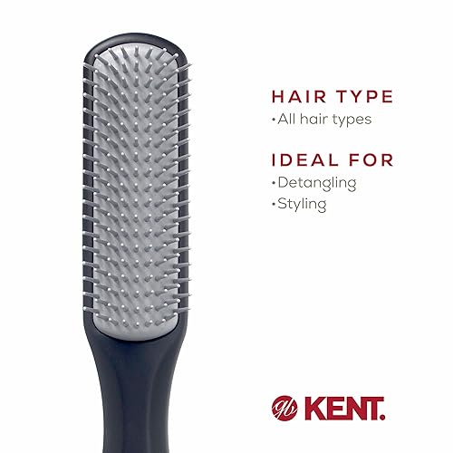 Miniatura 6 de Kent KFM3 - Cepillo de pelo de gel para hombre, 9 filas, con cerdas antiestáticas iónicas, desenredante y alisador de cabello corto a medio