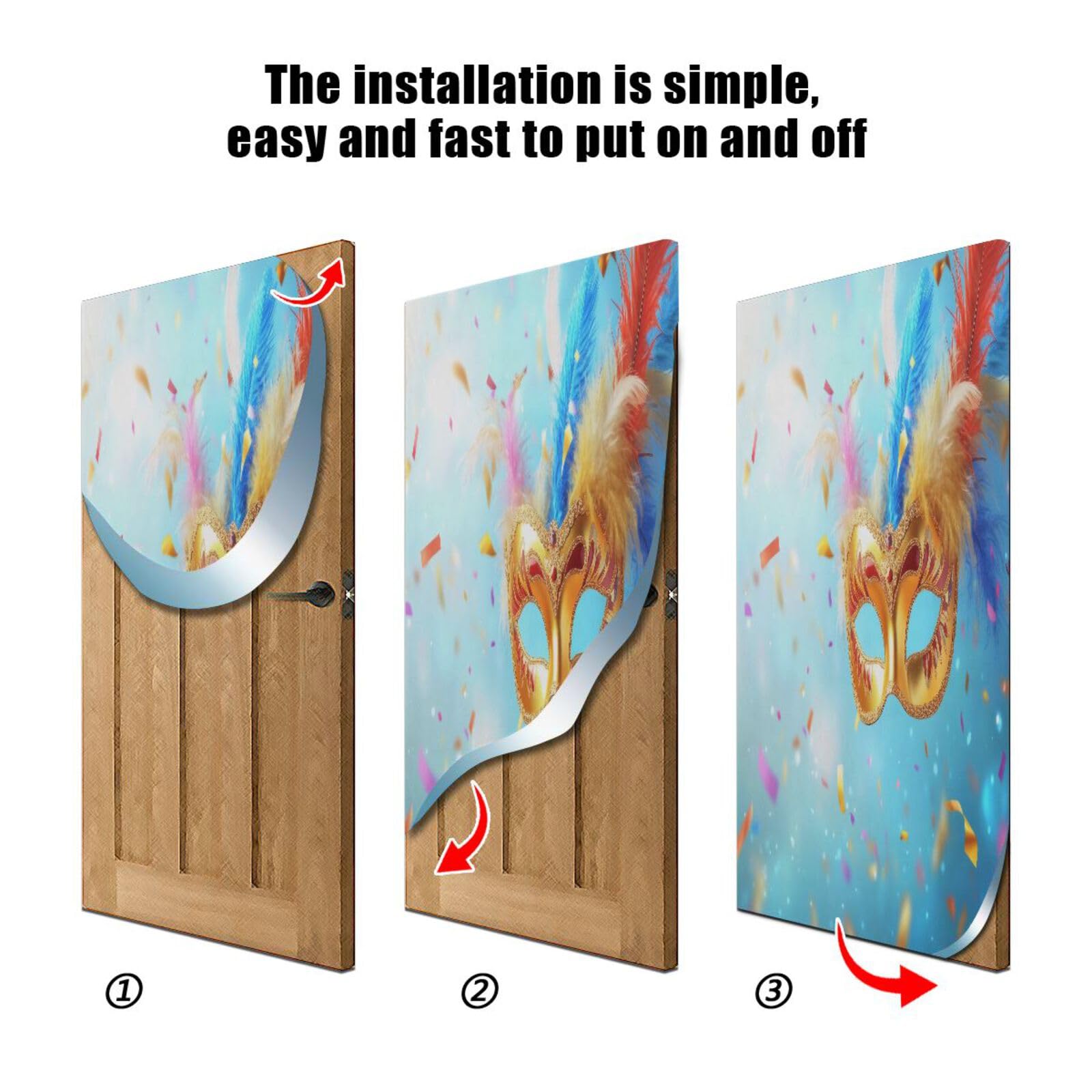 FLildon Carnival Masquerade Mask Mardi Gras Pattern Door Cover Decoration, Party Accessory Porch Decor for Festive Ornament Room Door Covers 36 x 98 Inch