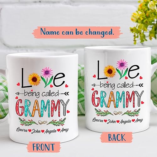 Miniatura 9 de Taza de café personalizada con nombre, taza de té con texto en inglés Love Being Called Granny, regalo para abuelita de niños  Taza de cerámica para