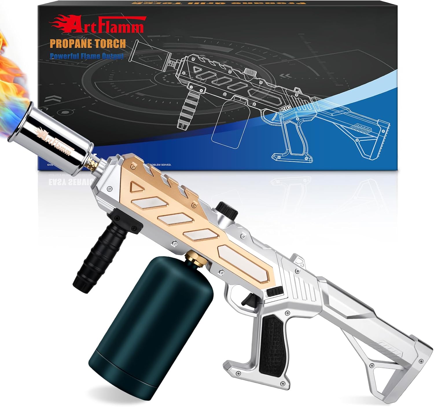 Powerful Propane Torch Gun, Kitchen Grill Torch with Detachable Design, Adjustable Flamethrower Torch Burner for Searing Steak, BBQ, Welding, Camping Charcoal Lighter(Tank Not Included)